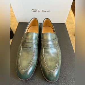 Santoni fatte a mano “made by hand” green loafers UK 8.5, fits like 10 US.